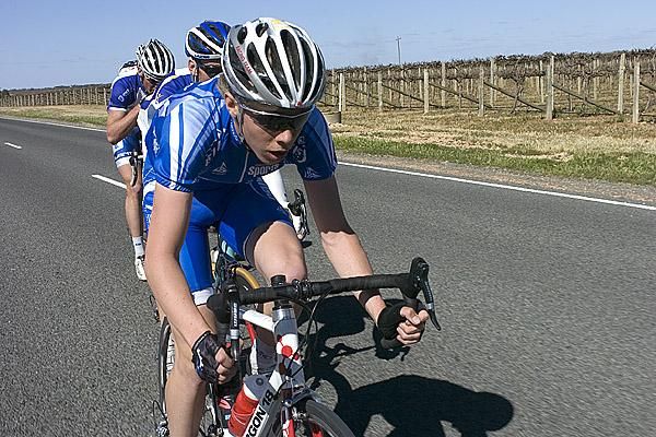 Sam Spokes (NSWIS) takes another turn at the front in the leading group with a minute break on the peloton.