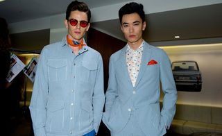 Male models wearing blue