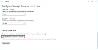 Windows 10 Storage sense delete previous version option