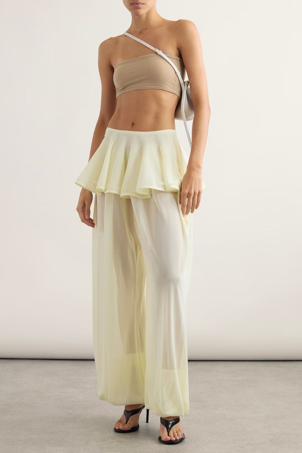 Alaïa Pleated georgette peplum tapered pants