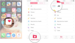 Launch the Health app. Tap Health Data. Tap All.