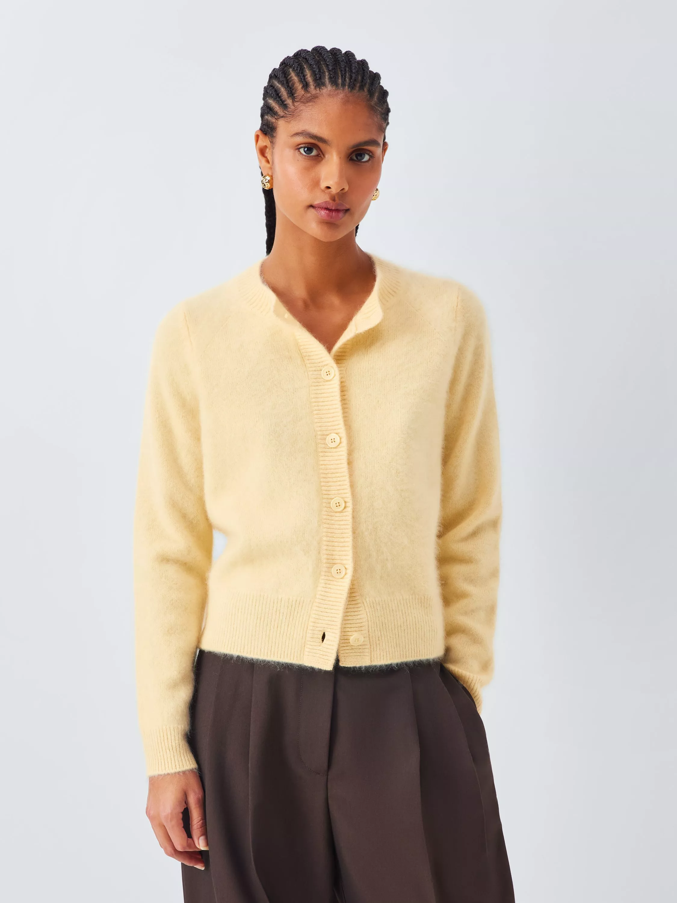John Lewis Brushed Cashmere Crew Neck Cardigan