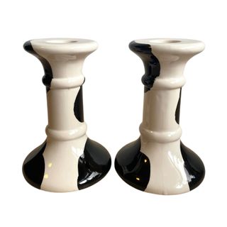 Kitschy QuirCow Print Taper Candlestick Holders