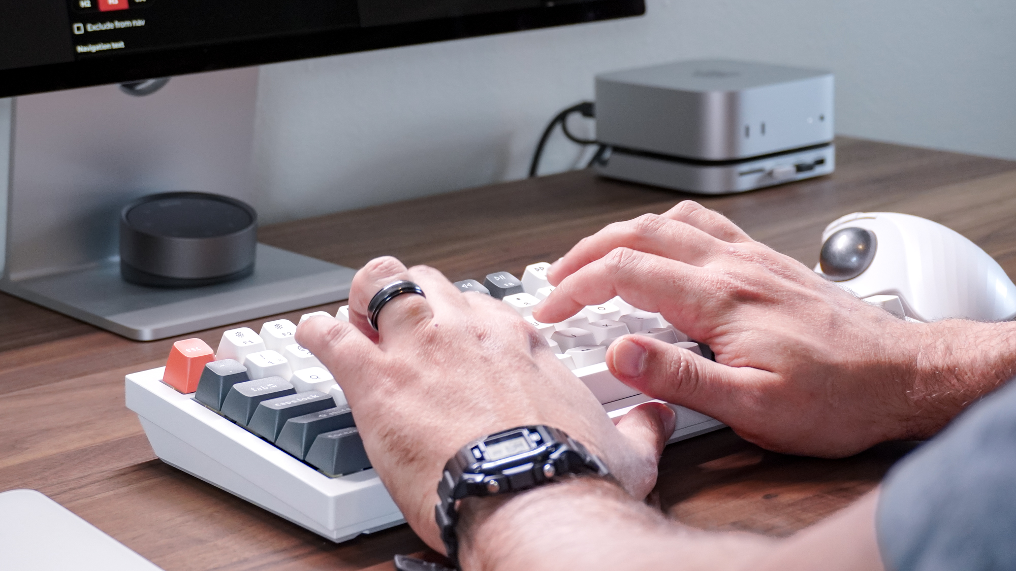A person typing on the Keychron Q1 Ultra 8K mechanical keyboard