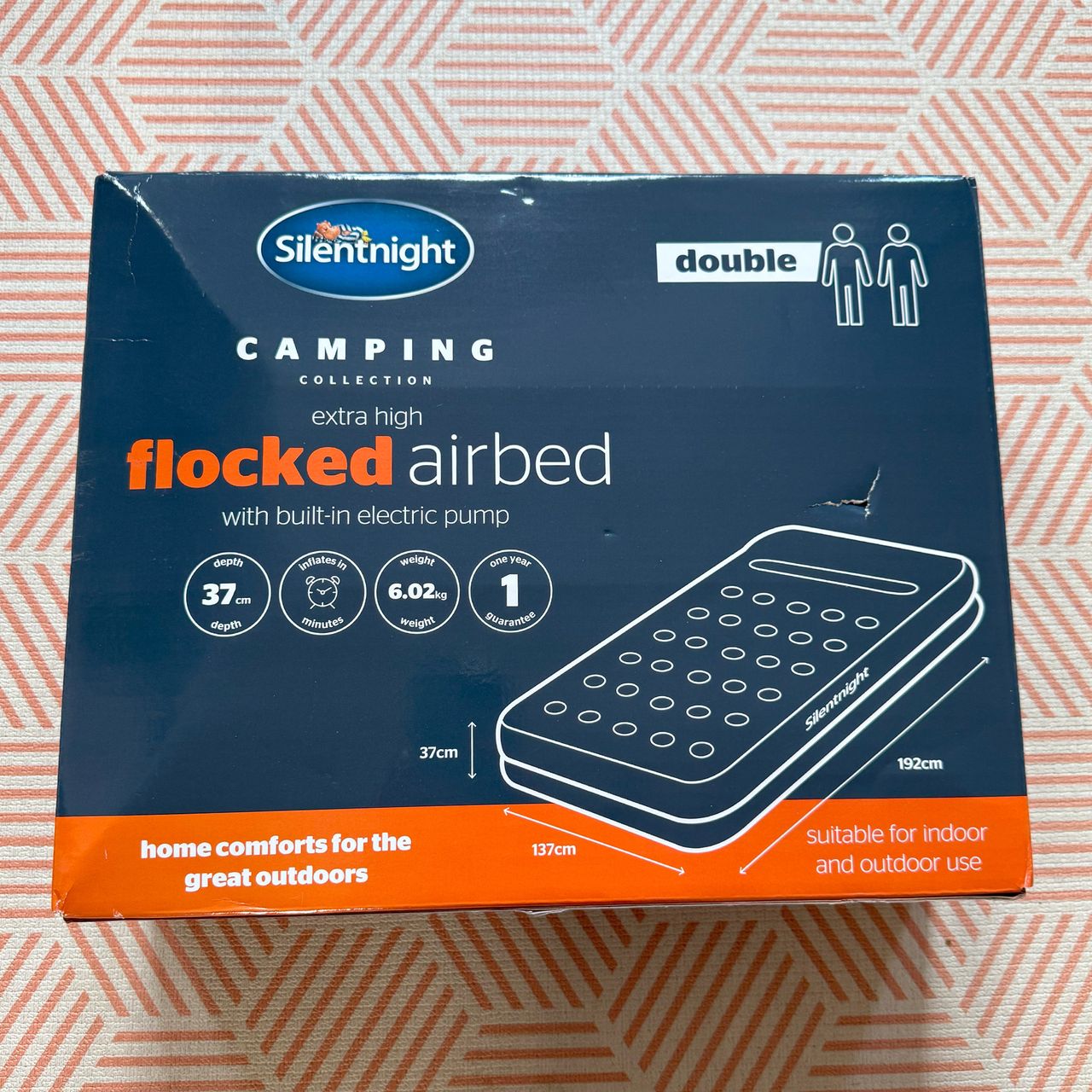 The Silentnight Extra High Flocked Airbed being tested