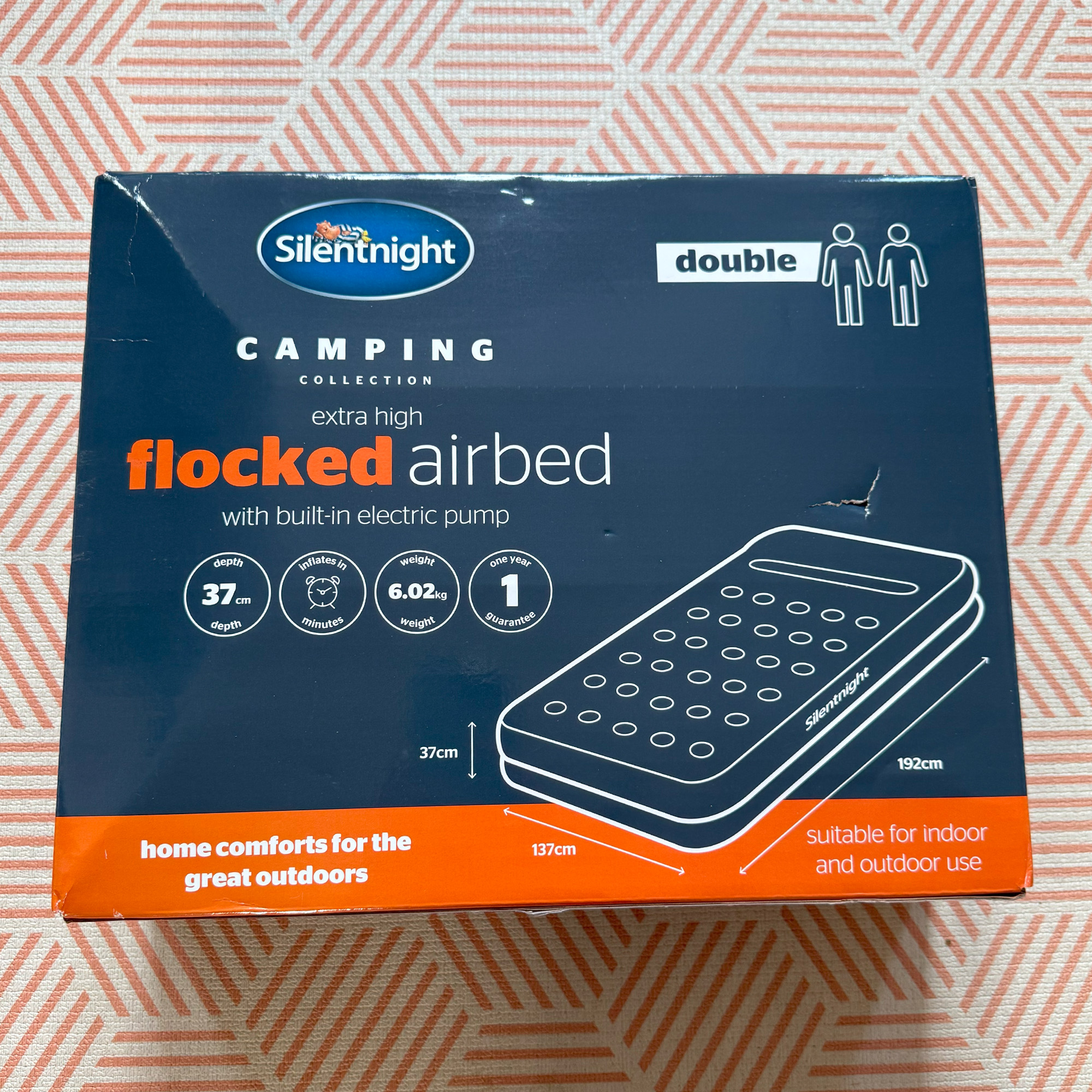 The Silentnight Extra High Flocked Airbed being tested
