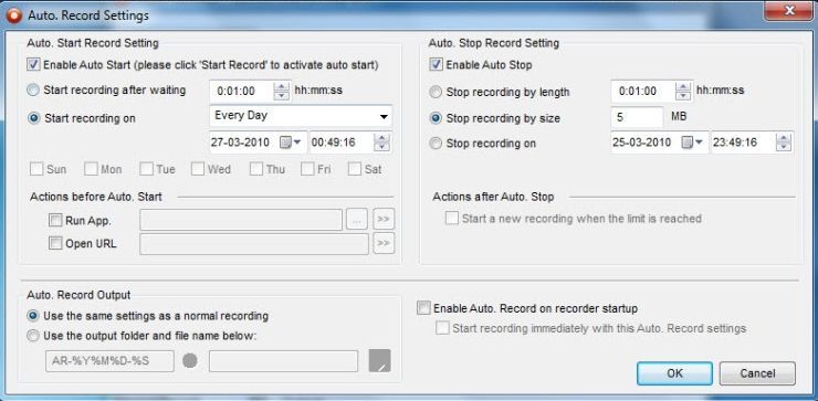 Platinum&rsquo;s automatic record settings can be set to initiate a future recording with specific parameters.