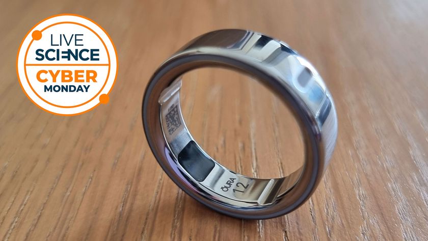 A Live Science Cyber Monday logo and a picture of the Oura Ring Gen 4 taken by our reviewer