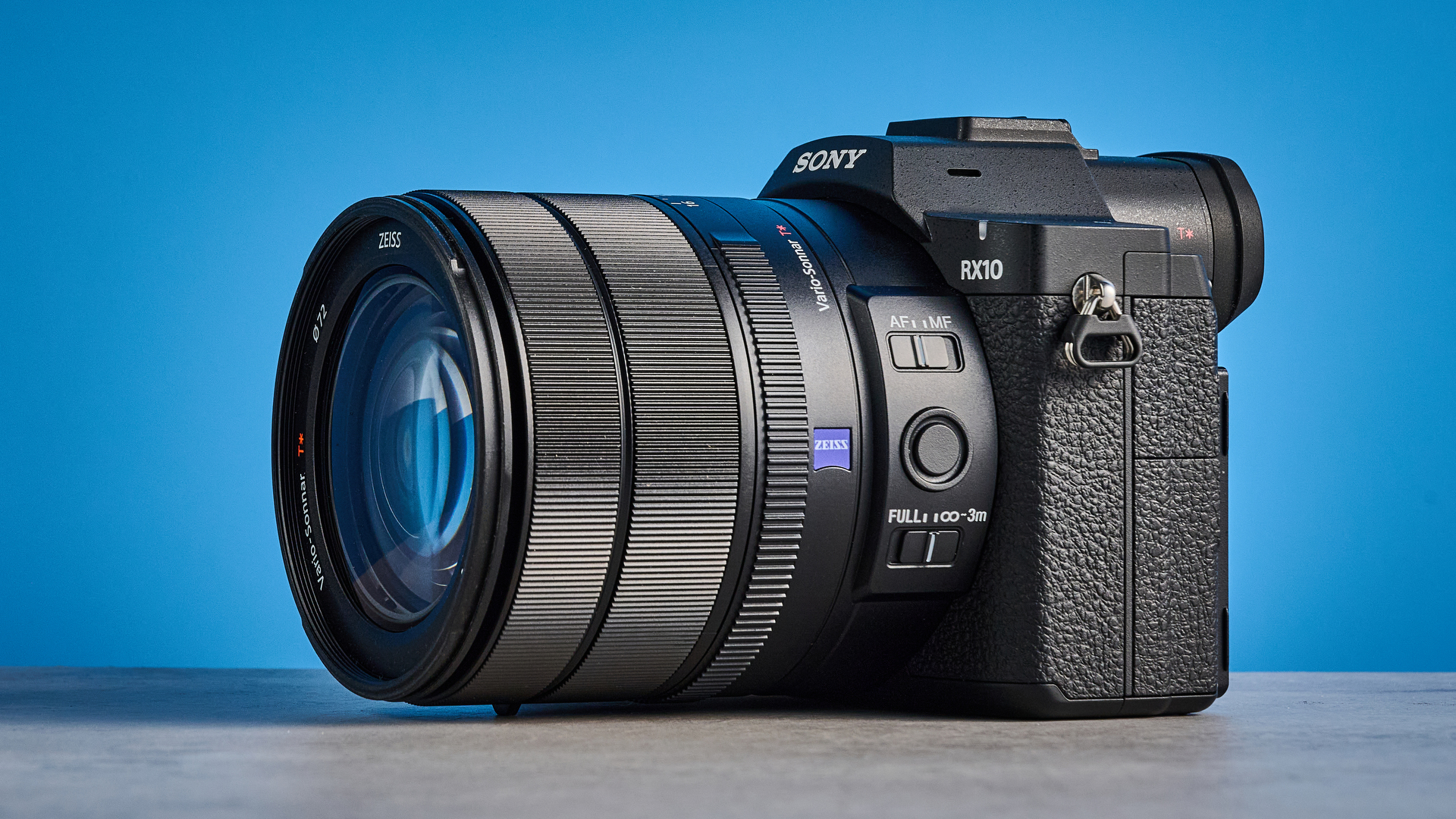 A black Sony RX10 V bridge camera