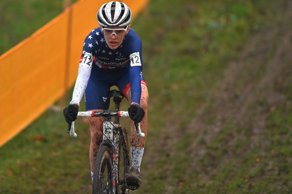 BOOM BELGIUM DECEMBER 06 Clara Honsinger of The United States of The United States and Cycling Mudfund Development Team during the 6th Superprestige Cyclocross Boom 2020 Women Elite De Schorre Boom Superprestige2021 SPBoom SuperprestigeCX on December 06 2020 in Boom Belgium Photo by Luc ClaessenGetty Images