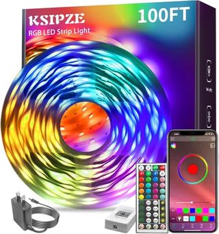 Ksipze 100ft Led Strip Lights Rgb Music Sync Color Changing, Bluetooth Led Lights With Smart App Control Remote, Led Lights for Bedroom Room Lighting Flexible Home Décor