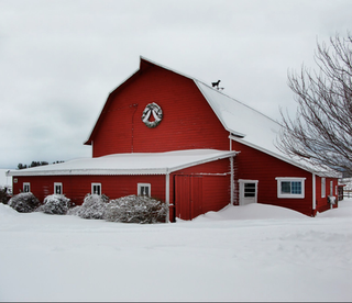 Winter, Snow, Barn, Red, Home, House, Building, Sugar house, Rural area, Roof,