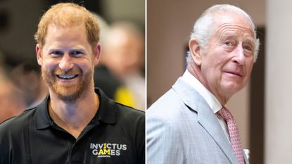 A composite of Prince Harry and King Charles during separate visits in July 2026