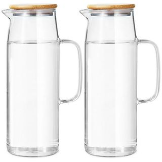 2 Pcs Glass Pitchers With Lids, 50oz Water Carafes With Handles, Clear Water Jars for Cold Hot Water, Heat-Resistant Borosilicate Glass Jugs for Iced Tea, Coffee, Juice, Milk