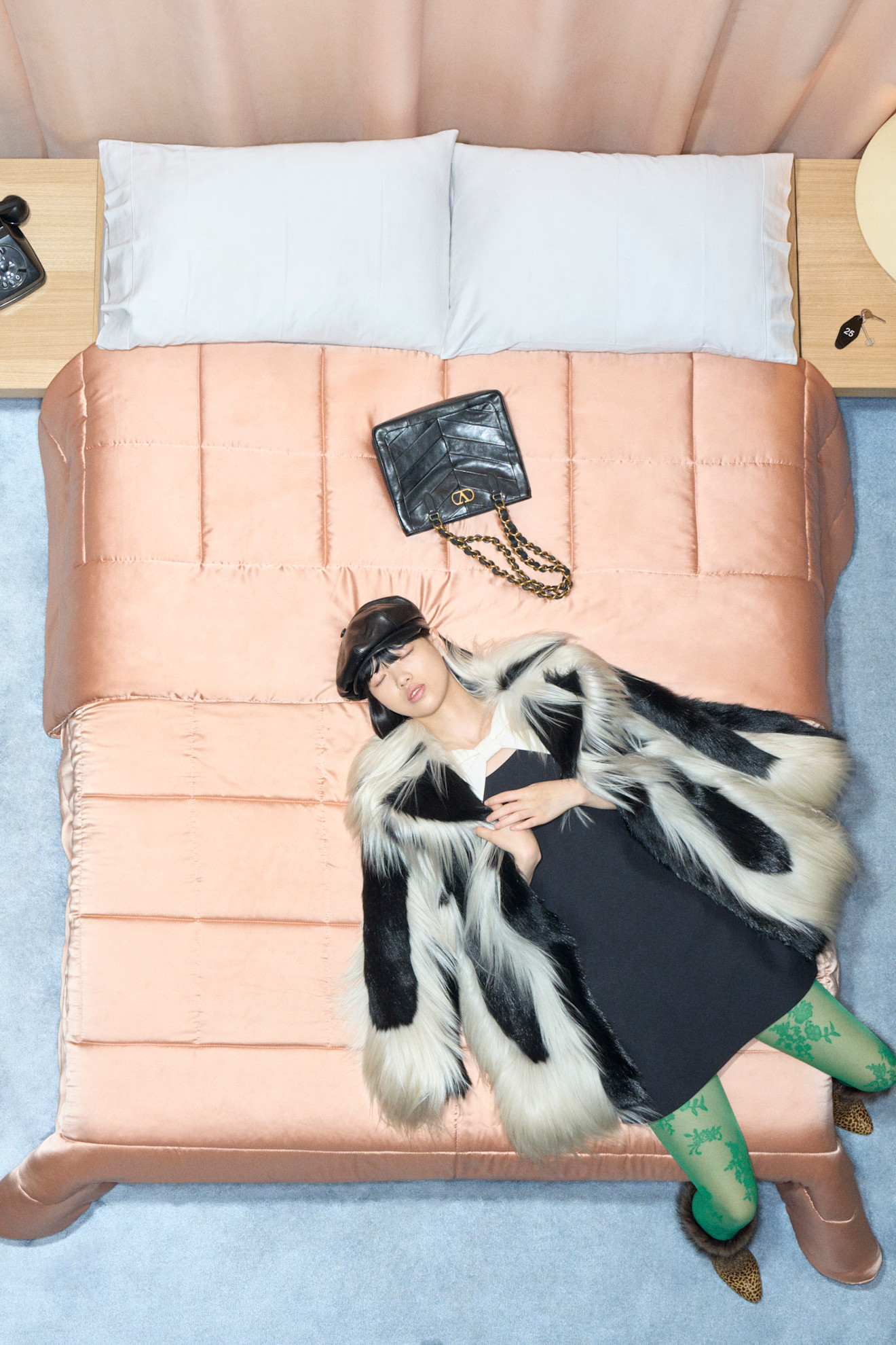 A model wore Jenna Ortega's fur coat and Panthea bag in the Valentino Resort 2026 show