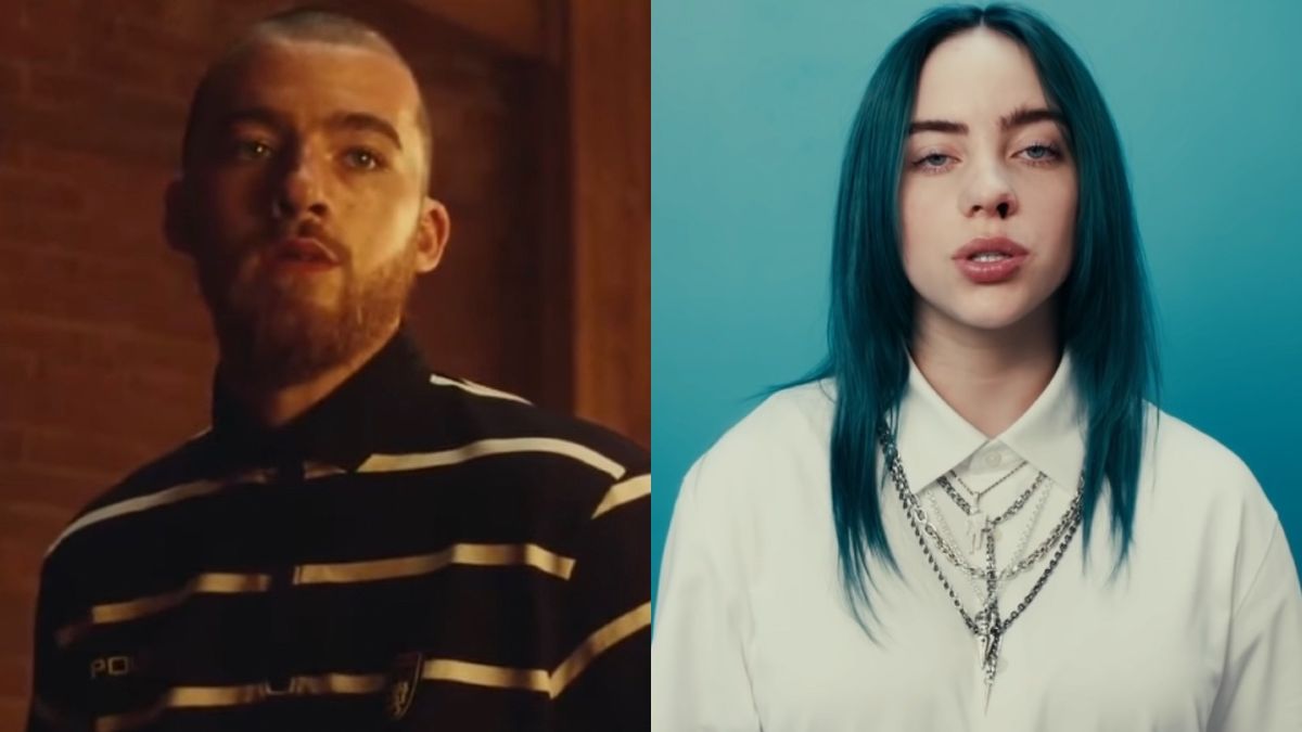 Screenshot of Angus Cloud as Fezco in Euphoria/Screenshot of Billie Eilish in the &quot;bad guy&quot; music video