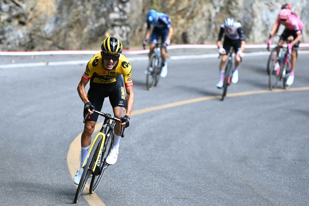 NONGLA CHINA OCTOBER 15 Milan Vader of The Netherlands and Team JumboVisma attacks to win the 4th GreeTour of Guangxi 2023 Stage 4 a 1614km stage from Nanning to Nongla 644m UCIWT on October 15 2023 in Nongla China Photo by Tim de WaeleGetty Images