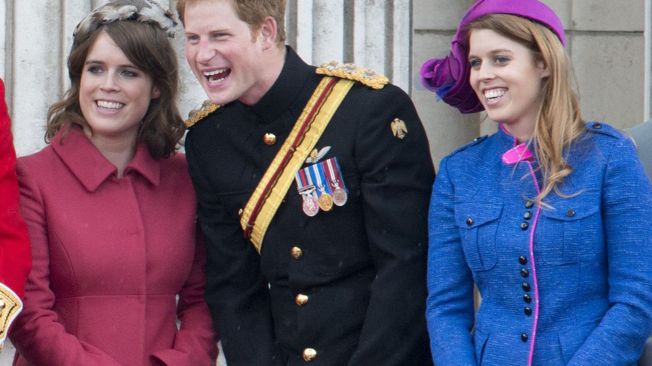 Princess Beatrice, Prince Harry And Princess Eugenie During Trooping The Colour In London