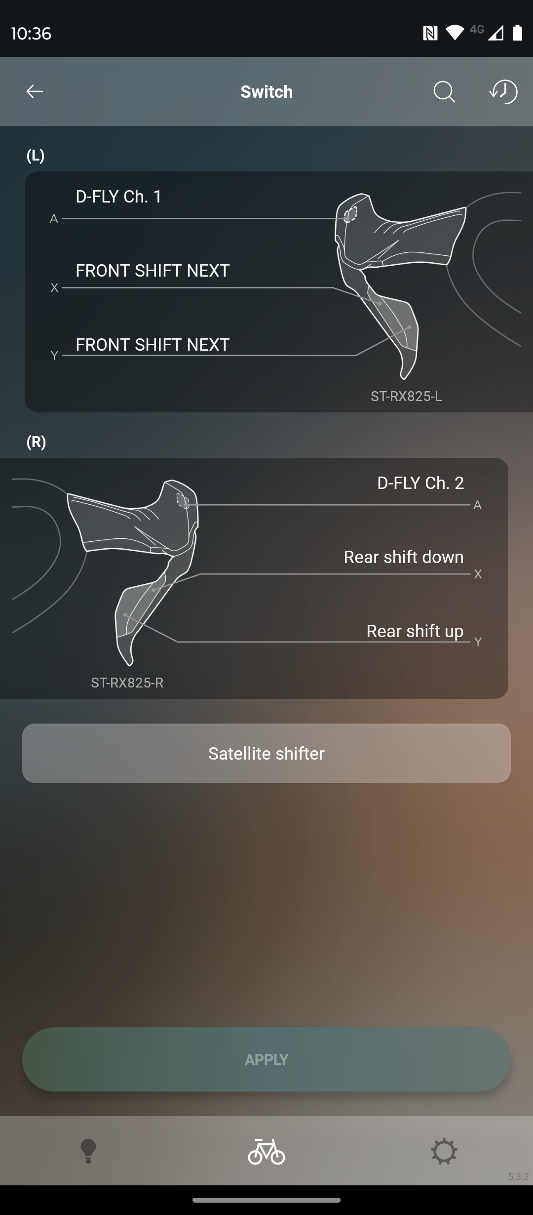 A screenshot of the Shimano e-tube app