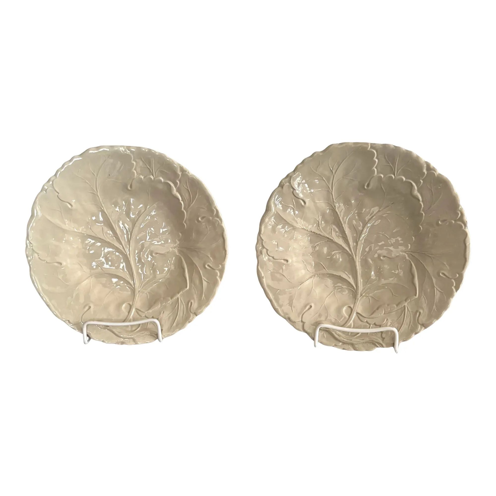 Pair of Vintage Mint Sage Leaf Pattern 9” Dinner Plates