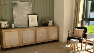 Wooden sideboard unit with cane panelling