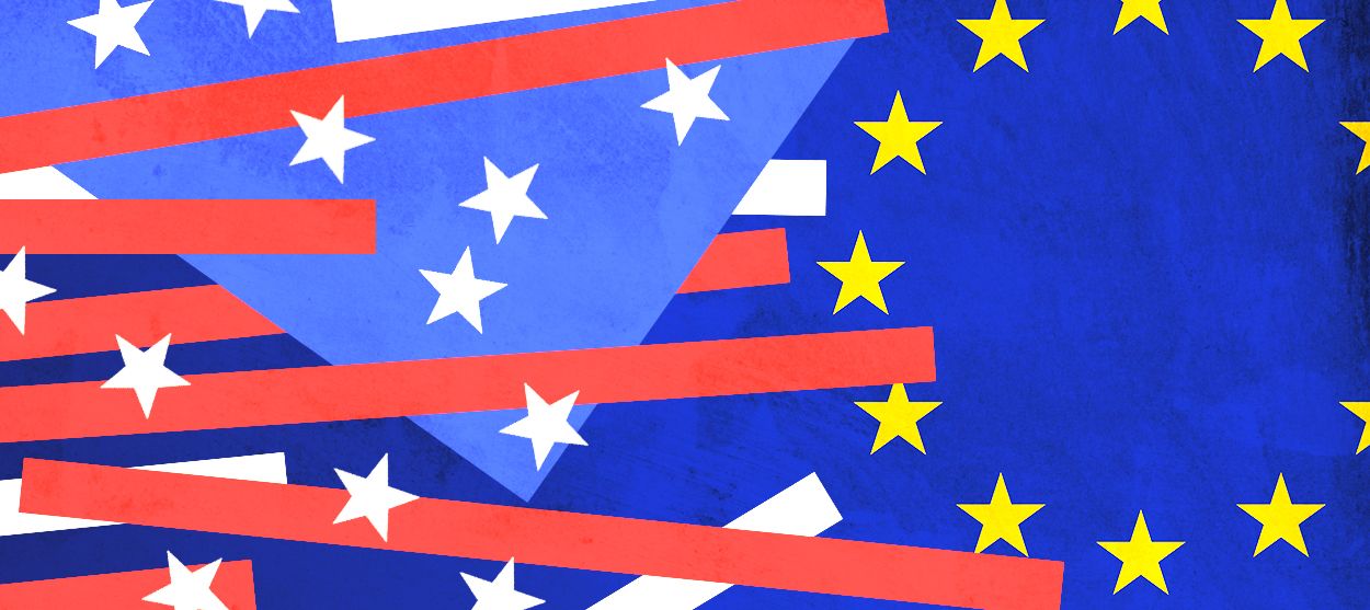 The American and EU flags.