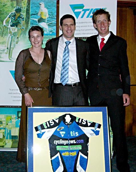 Special achievement - former TIS head coach Kevin Tabotta (center) with Louise Yaxley and Sean Sullivan