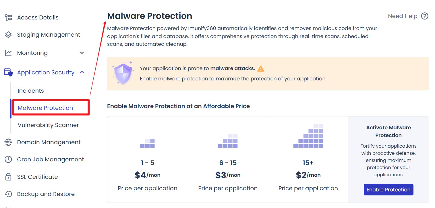 Cloudways app security settings