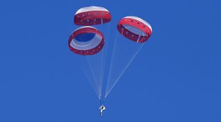 Parachutes being developed for Boeing's CST-100 Starliner undergo a reliability test using a "dart" in place of the crew capsule.