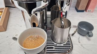 A coffee brewed in the Nespresso Vertuo Creatista that was left sitting, with the crema fading