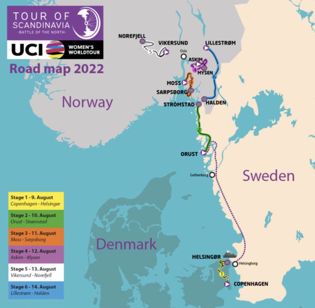 Route map for the 2022 Tour of Scandinavia