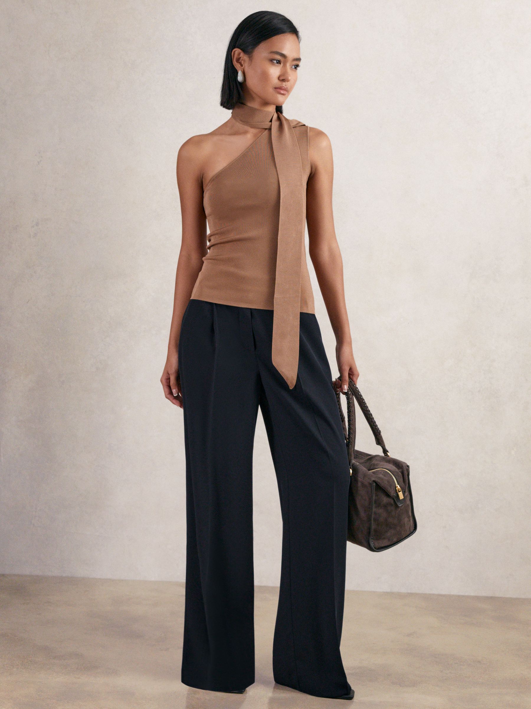 Elasticated-Waist Wide-Leg Twill Trousers in Navy