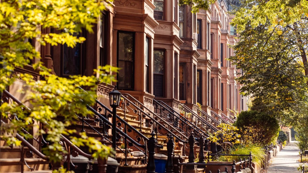 Brownstone townhouses in Park Slope, Brooklyn, New York City, USA 