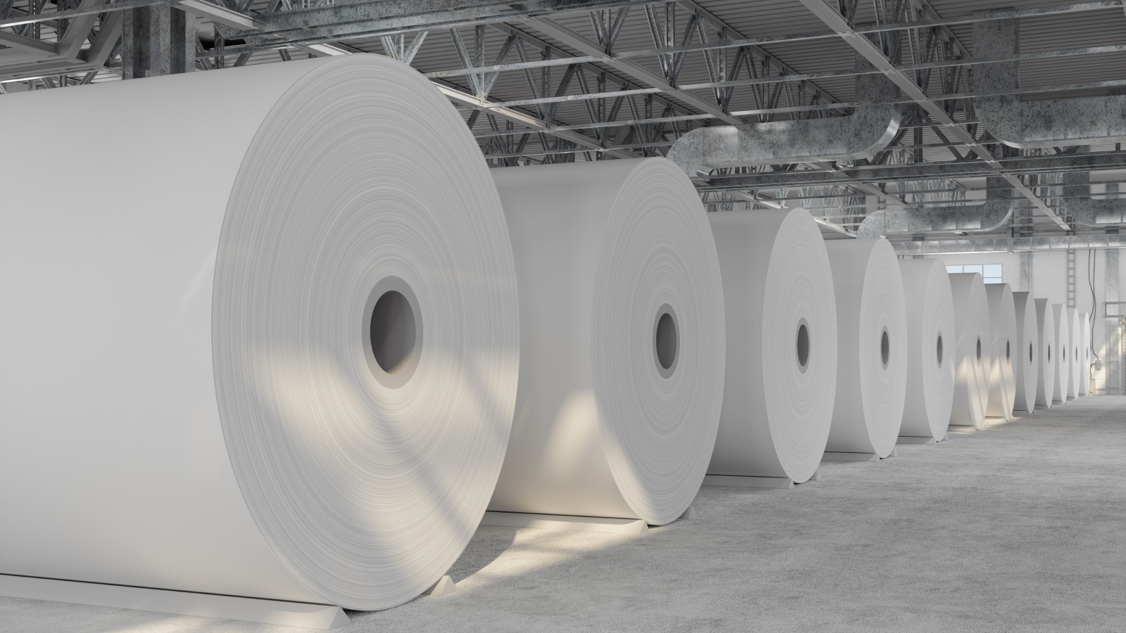 Close-up View Of White Paper Rolls In Warehouse