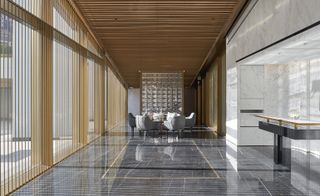 Inside the lobby of The Murray Hotel in Hong Kong by Foster + Partners