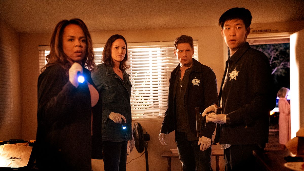 From left: Paula Newsome as Maxine Roby, Jorja Fox as Sara Sidle, Matt Lauria as Joshua Folsom, and Jay Lee as Chris Park in CBS&#039;s &#039;CSI: Vegas&#039;