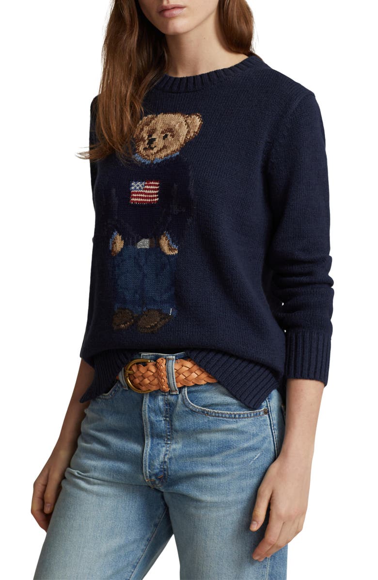 Bear Graphic Cotton &amp;amp; Linen Crewneck Sweater