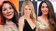Michelle Yeoh, Nicole Kidman and Amal Clooney pictured at red carpet events with damson brunette hair, strawberry beige hair and truffle brunette hair 