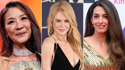 Michelle Yeoh, Nicole Kidman and Amal Clooney pictured at red carpet events with damson brunette hair, strawberry beige hair and truffle brunette hair