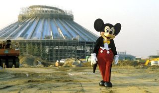 Mickey Mouse walks through Disney Parks construction The Imagineering Story