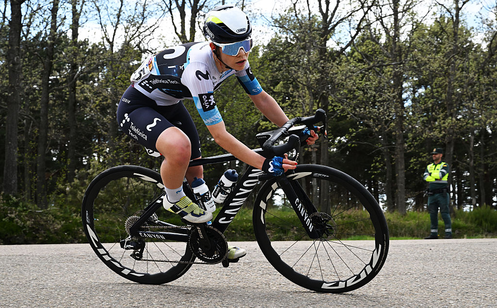 BORJA, SPAIN - MAY 07: Sara Martin of Spain and Team Movistar competes during the 11th La Vuelta Femenina 2025, Stage 4 a 111.6km stage from Pedrola to Borja / #UCIWWT / on May 07, 2025 in Borja, Spain. (Photo by Szymon Gruchalski/Getty Images)