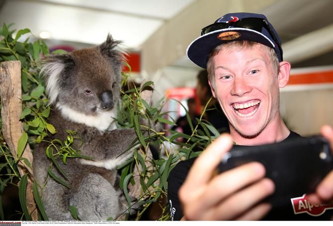Lawson Craddock takes a selfie with a koala