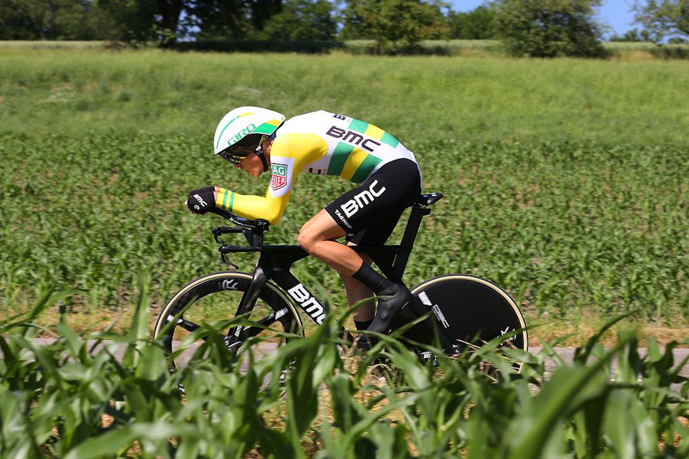 Rohan Dennis on his way to victory during stage 1 at Tour de Suisse