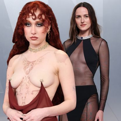 two celebrities wearing naked dresses on the vanity fair red carpet