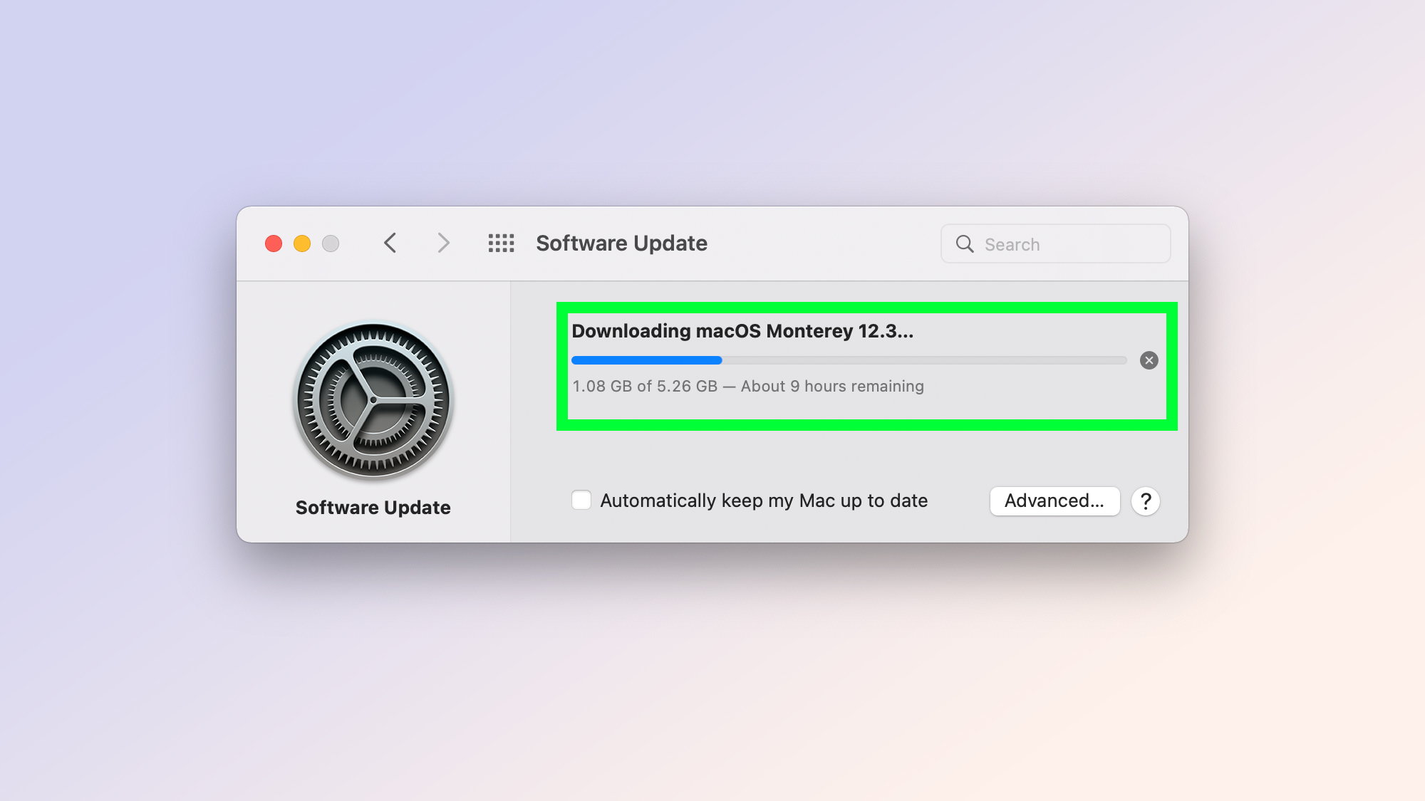 macOS 12.3 download started at Software Update