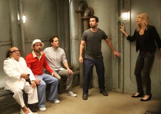 the gang is stuck in the hallway of a building in It's Always Sunny in Philadelphia