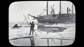 A chronometer observation with the theodolite, 1 of 55 glass lantern slides of the Arctic made from negatives taken during Dr. F. Nansen's Expedition 1893-1896, Arctic, 1893.