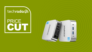 Acemagician V1 mini PC deal on a green background with wording 'price cut'