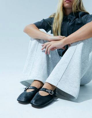 Asos Design Lavish Premium Leather Mary Jane Ballet in Black