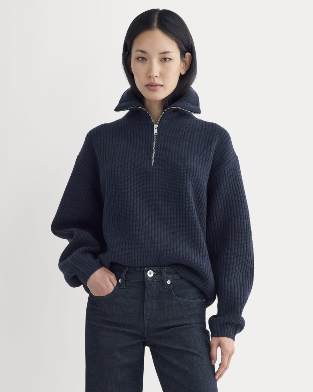 The Half-Zip Sweater in Luxe Merino | Navy - Xxs